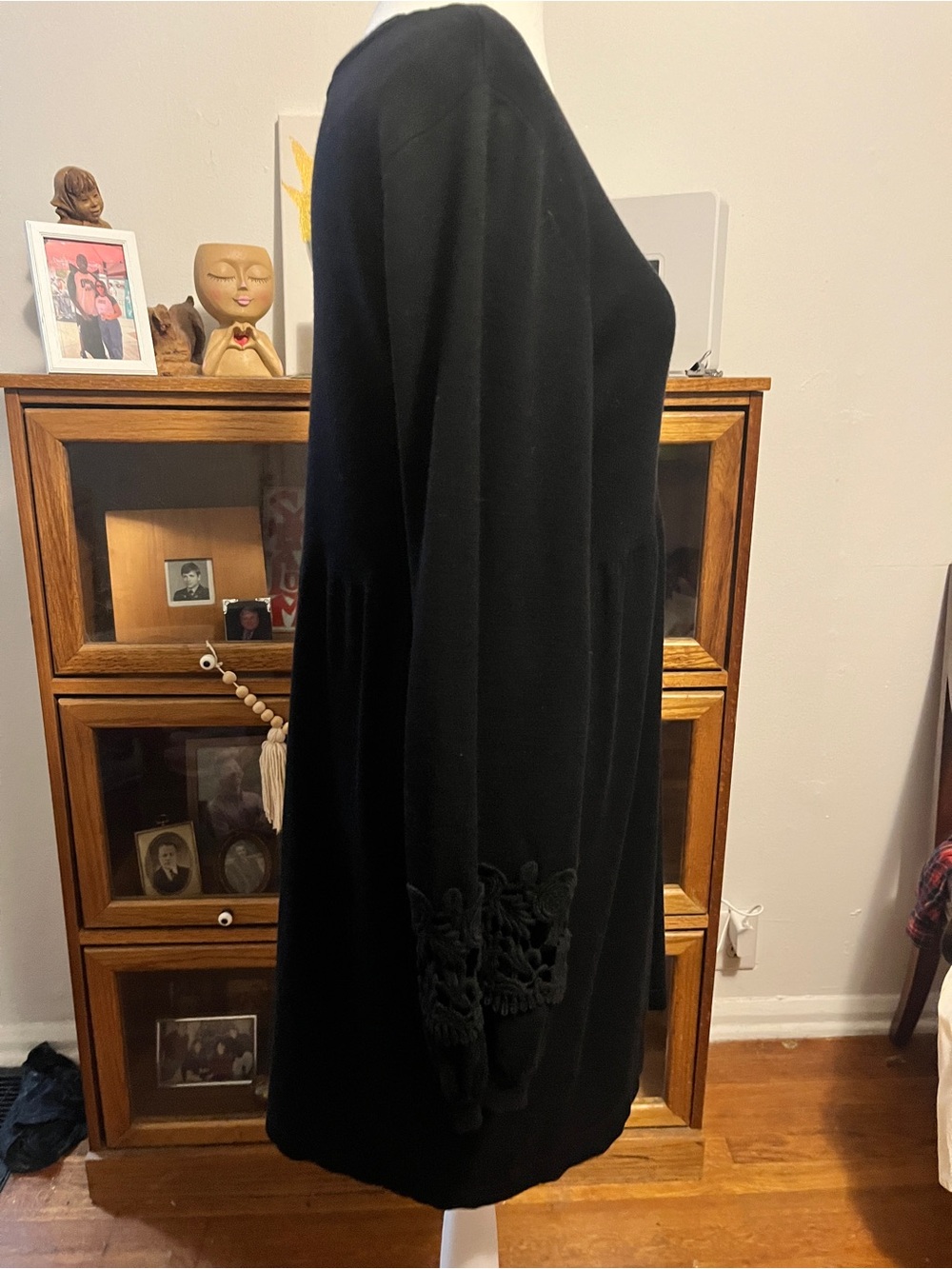 Alfani Black Sweater Dress Lace Cuff Long Sleeve Medium - Picture 9 of 14